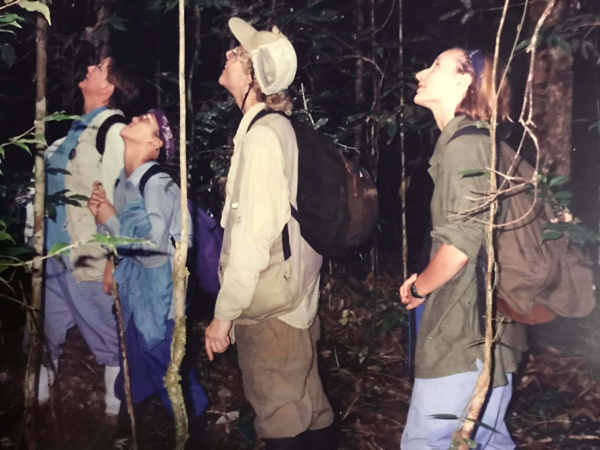 Rexanna Lester, Sara Keller, Becky Keller, Vanessa Lee looking for orangutans